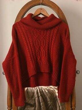 Jack by BB Dakota Brick Red Cable Knit Turtleneck Sweater